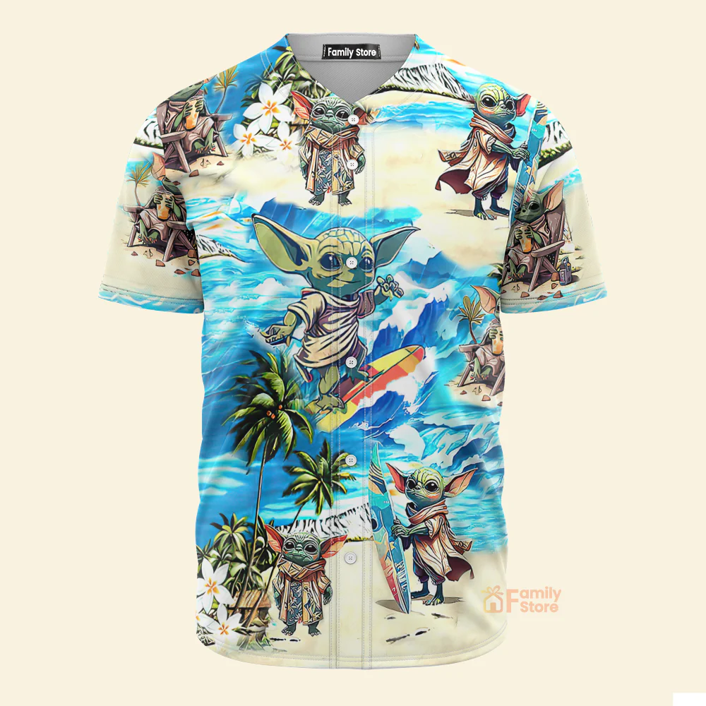 Baby Yoda Starwars Surfing - Baseball Jersey - Christant Gift For Him - Family Store