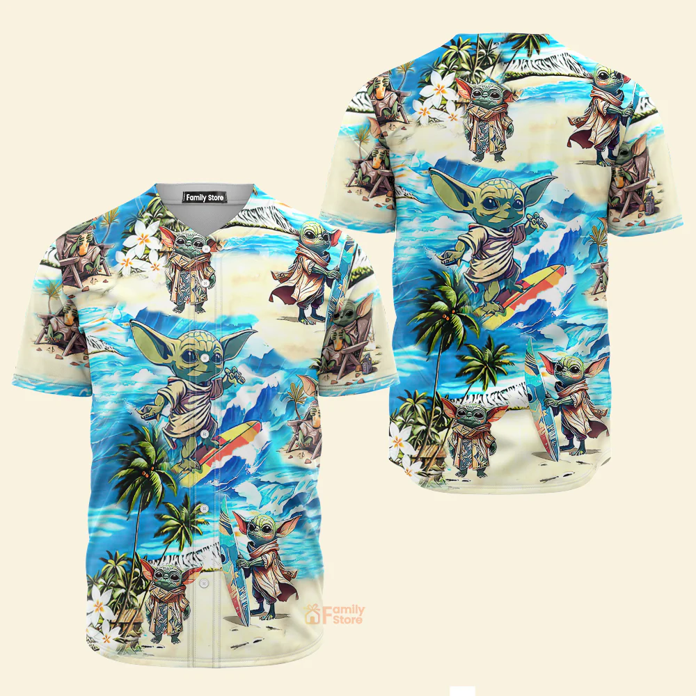 Baby Yoda Starwars Surfing - Baseball Jersey - Christant Gift For Him - Family Store - Image 2