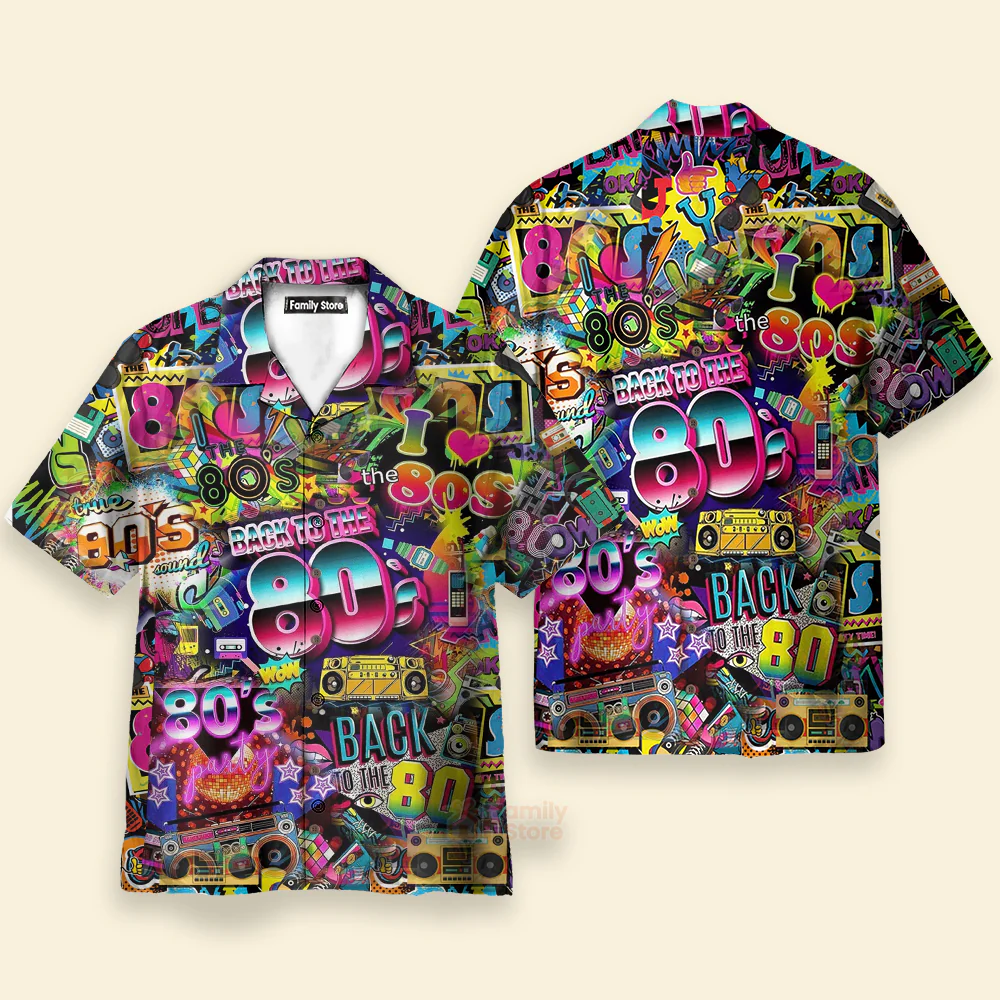 Back To The 80s Music Party Color Lights Hawaiian Shirts - Image 3
