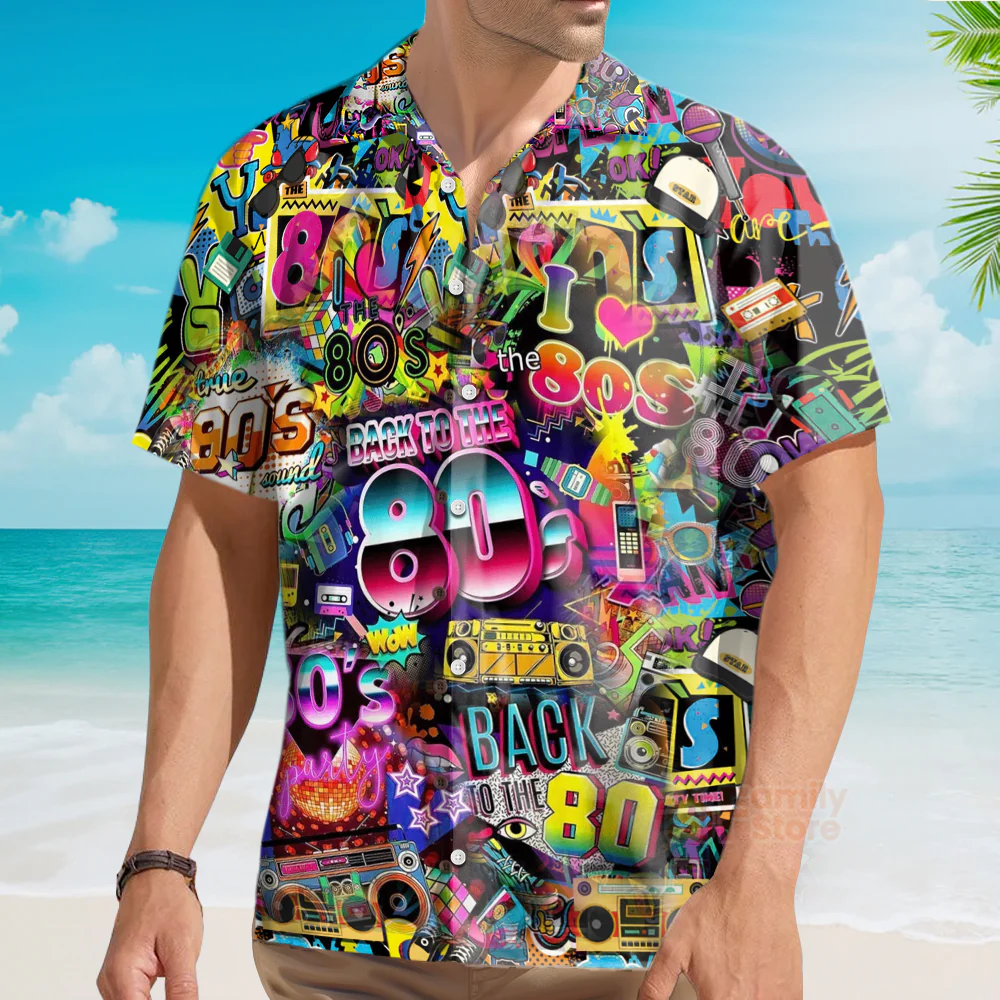 Back To The 80s Music Party Color Lights Hawaiian Shirts - Image 4
