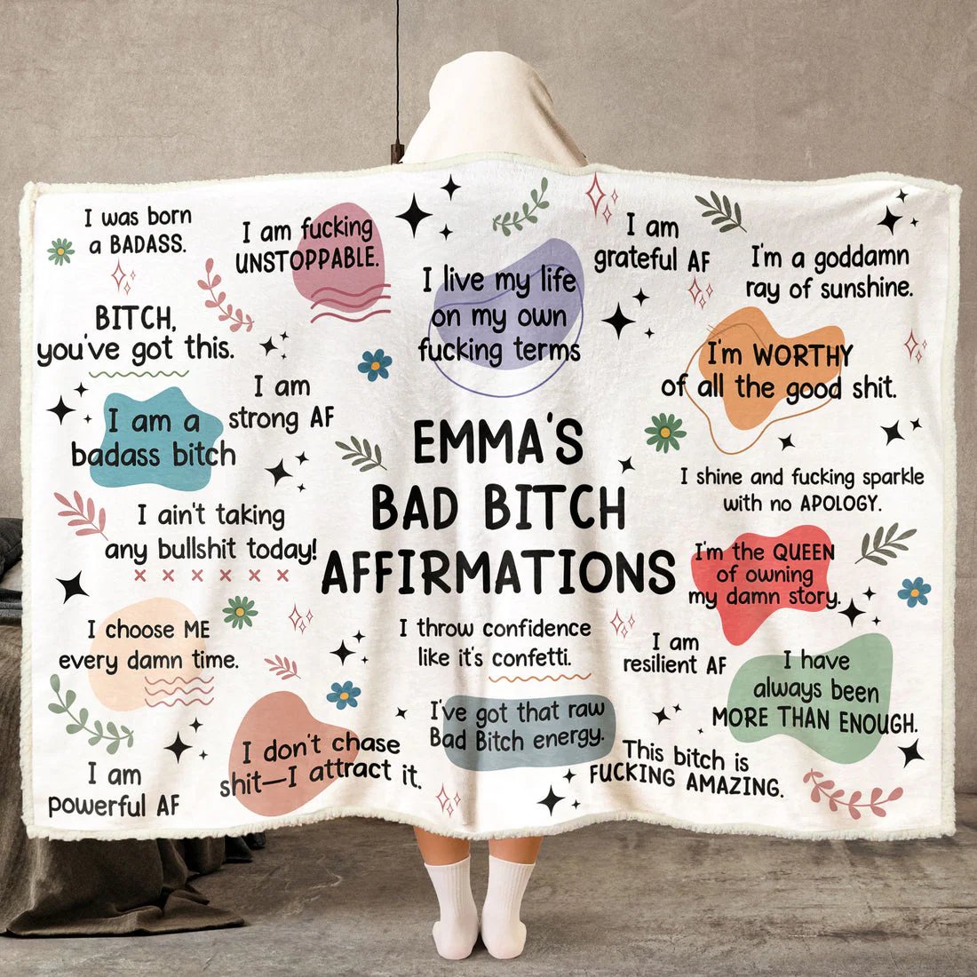 Bad B*tch Affirmations - Personalized Wearable Blanket Hoodie - Gift For Girls, Women HD95