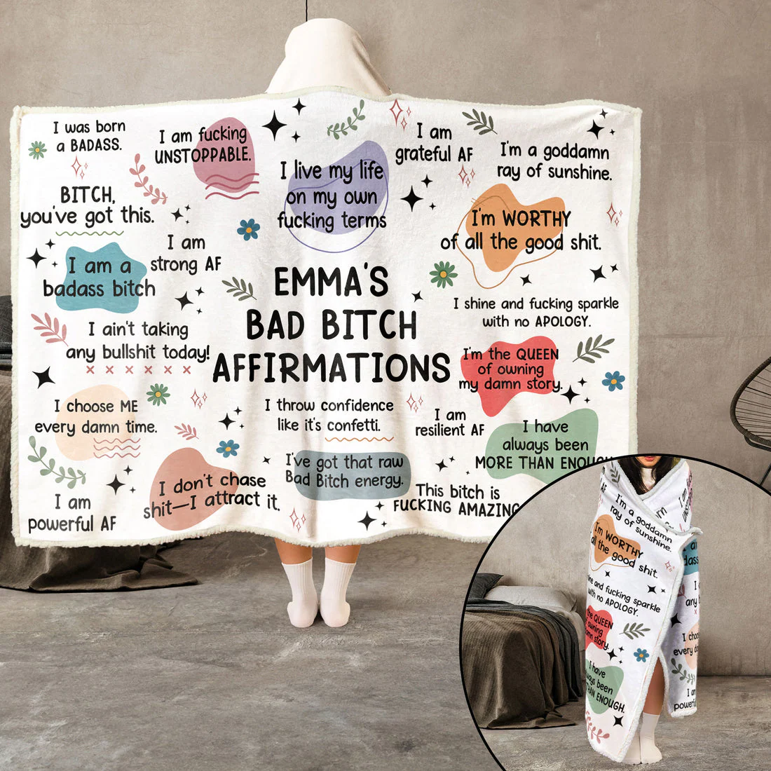 Bad B*tch Affirmations - Personalized Wearable Blanket Hoodie - Gift For Girls, Women HD95 - Image 2