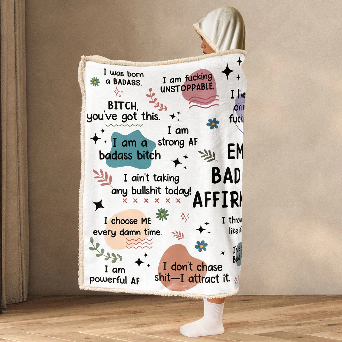 Bad B*tch Affirmations - Personalized Wearable Blanket Hoodie - Gift For Girls, Women HD95 - Image 3
