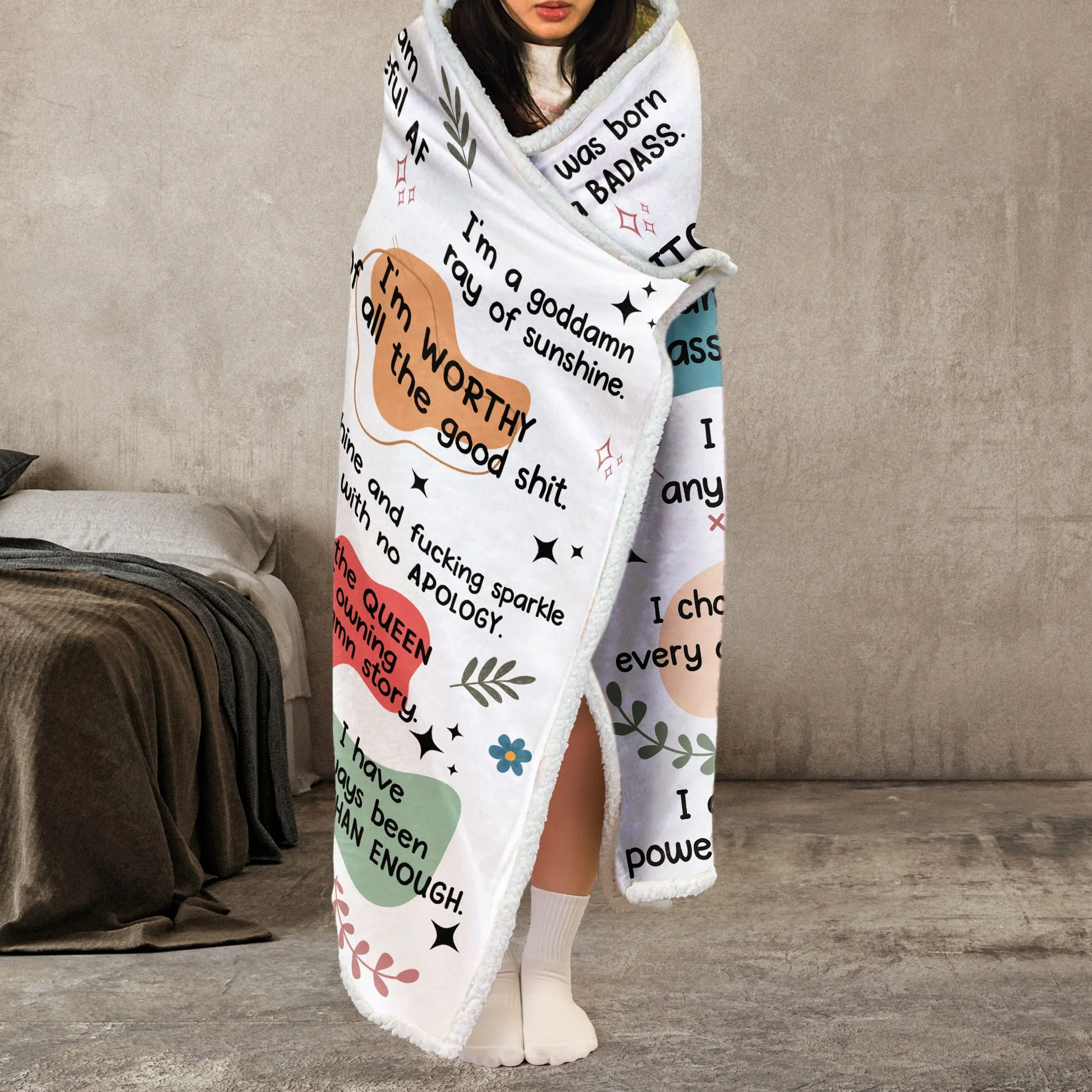 Bad B*tch Affirmations - Personalized Wearable Hooded Blanket - Gift For Her, Christmas HH01 - Image 4