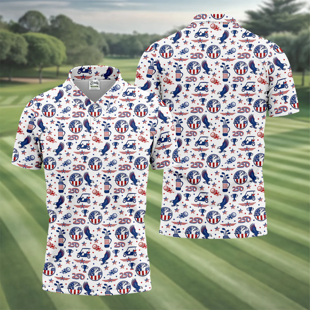 Bald Eagle American Flag Golf Pattern - Personalized Polo Shirt - Gift For Dad, Grandpa, Golf Lovers - Image 3