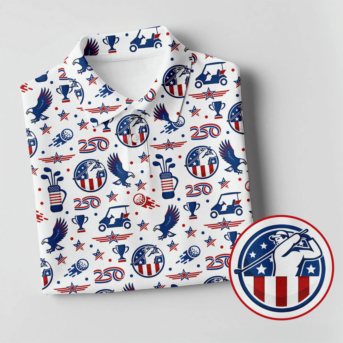 Bald Eagle American Flag Golf Pattern - Personalized Polo Shirt - Gift For Dad, Grandpa, Golf Lovers - Image 4
