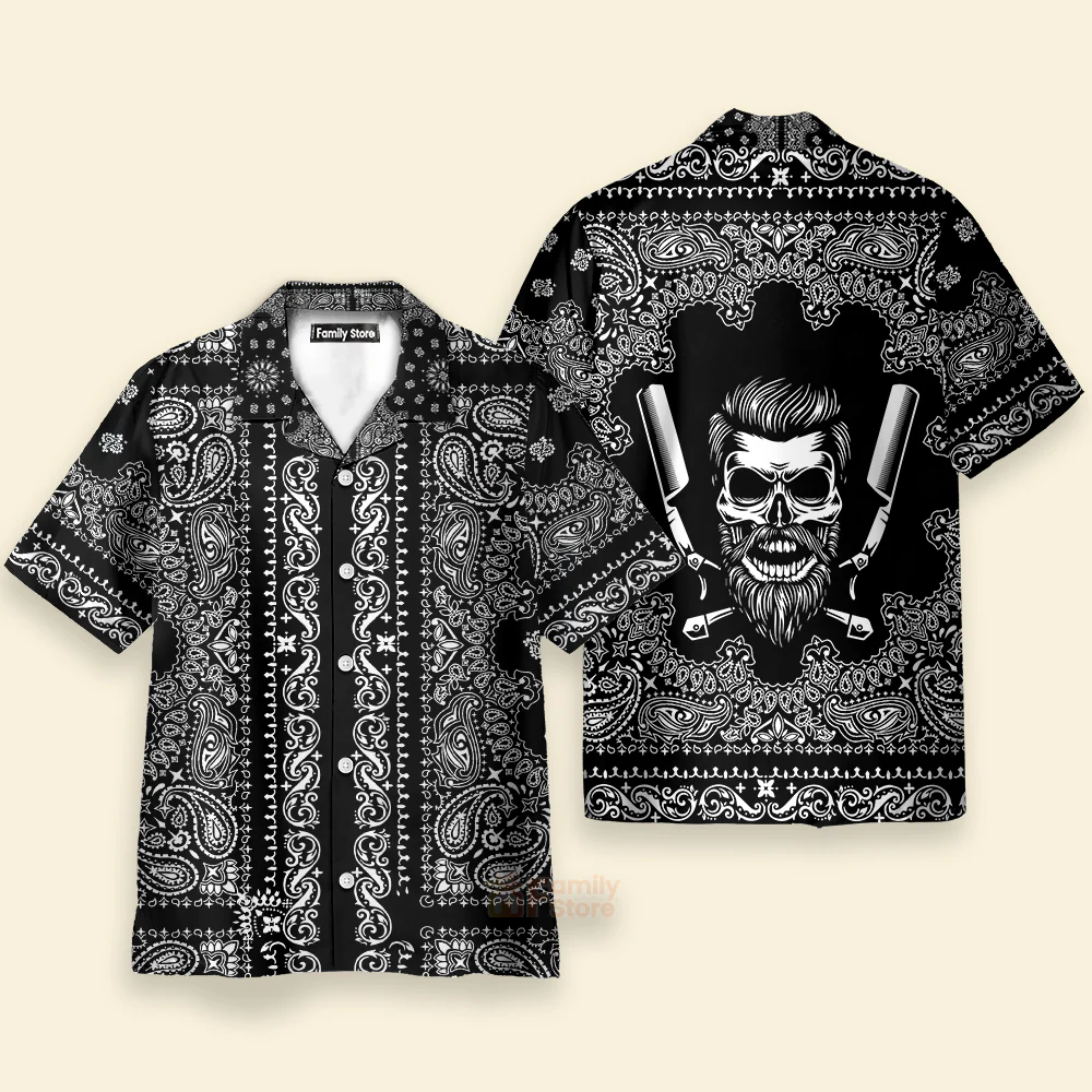 Barber Bandana Style White - Funny Pattern Hawaiian Shirt