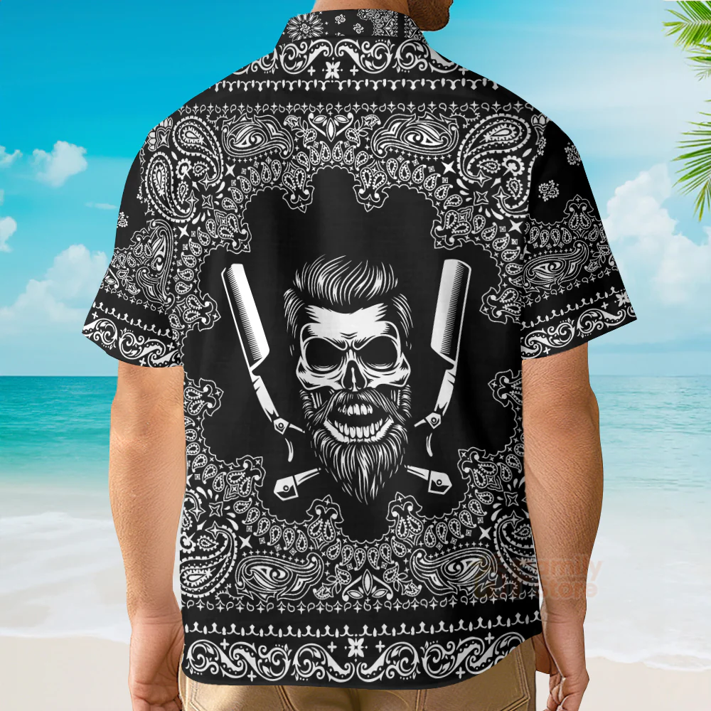 Barber Bandana Style White - Funny Pattern Hawaiian Shirt - Image 4