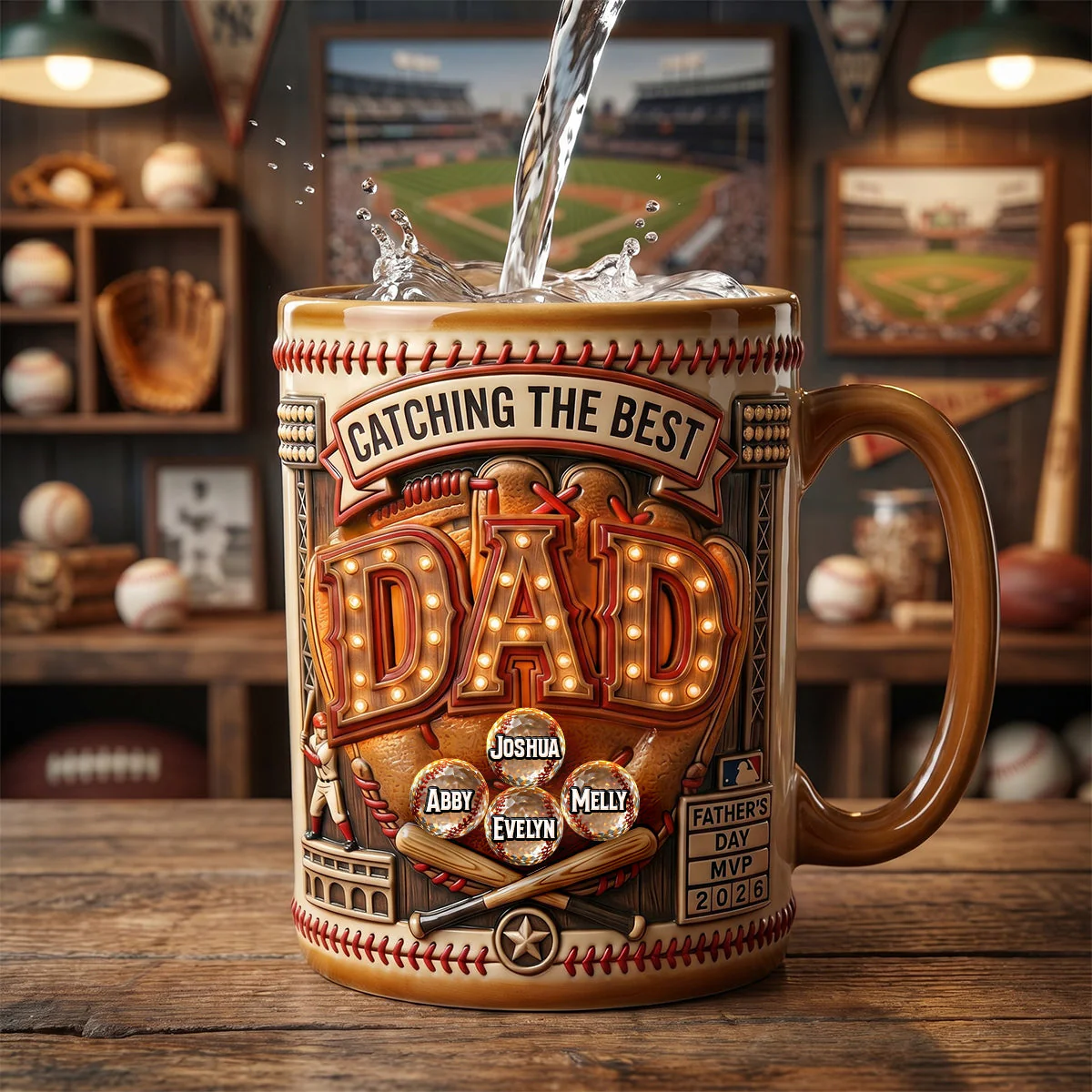 Baseball Catching The Best Dad - Personalized Accent Mug - Gift For Dad, Baseball Lovers