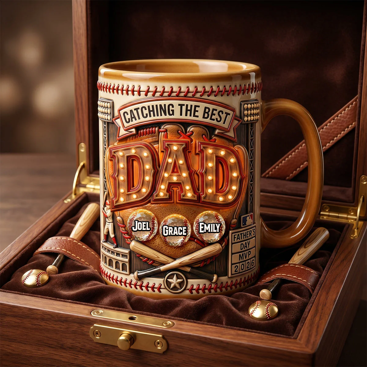 Baseball Catching The Best Dad - Personalized Accent Mug - Gift For Dad, Baseball Lovers - Image 2