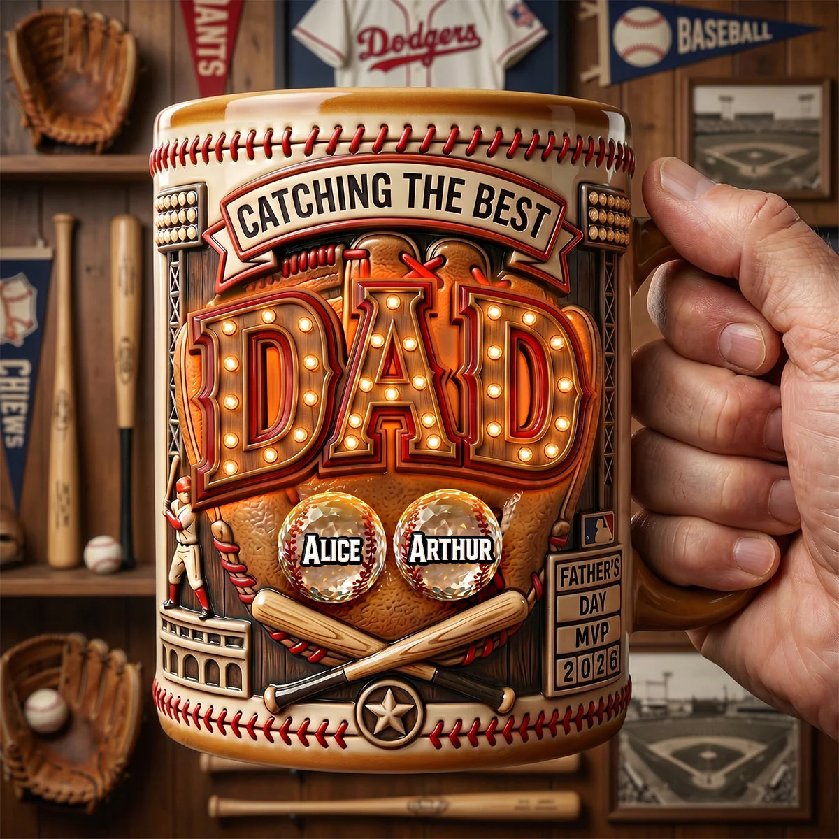 Baseball Catching The Best Dad - Personalized Accent Mug - Gift For Dad, Baseball Lovers - Image 3