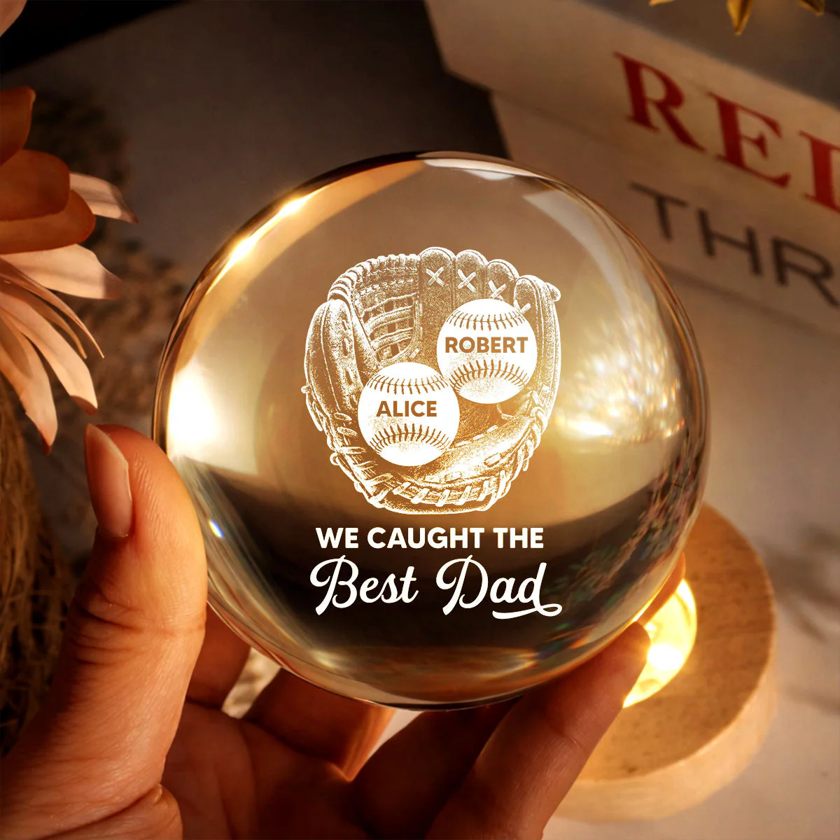 Baseball We Caught The Best Dad - Personalized Crystal Globe Lamp - Gift For Dad, Baseball Lovers - Image 4