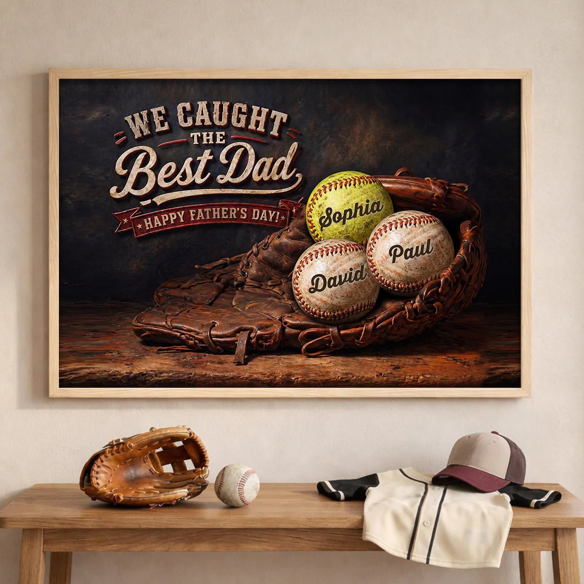 Baseball We Caught The Best Dad - Personalized Poster Canvas - Gift For Dad