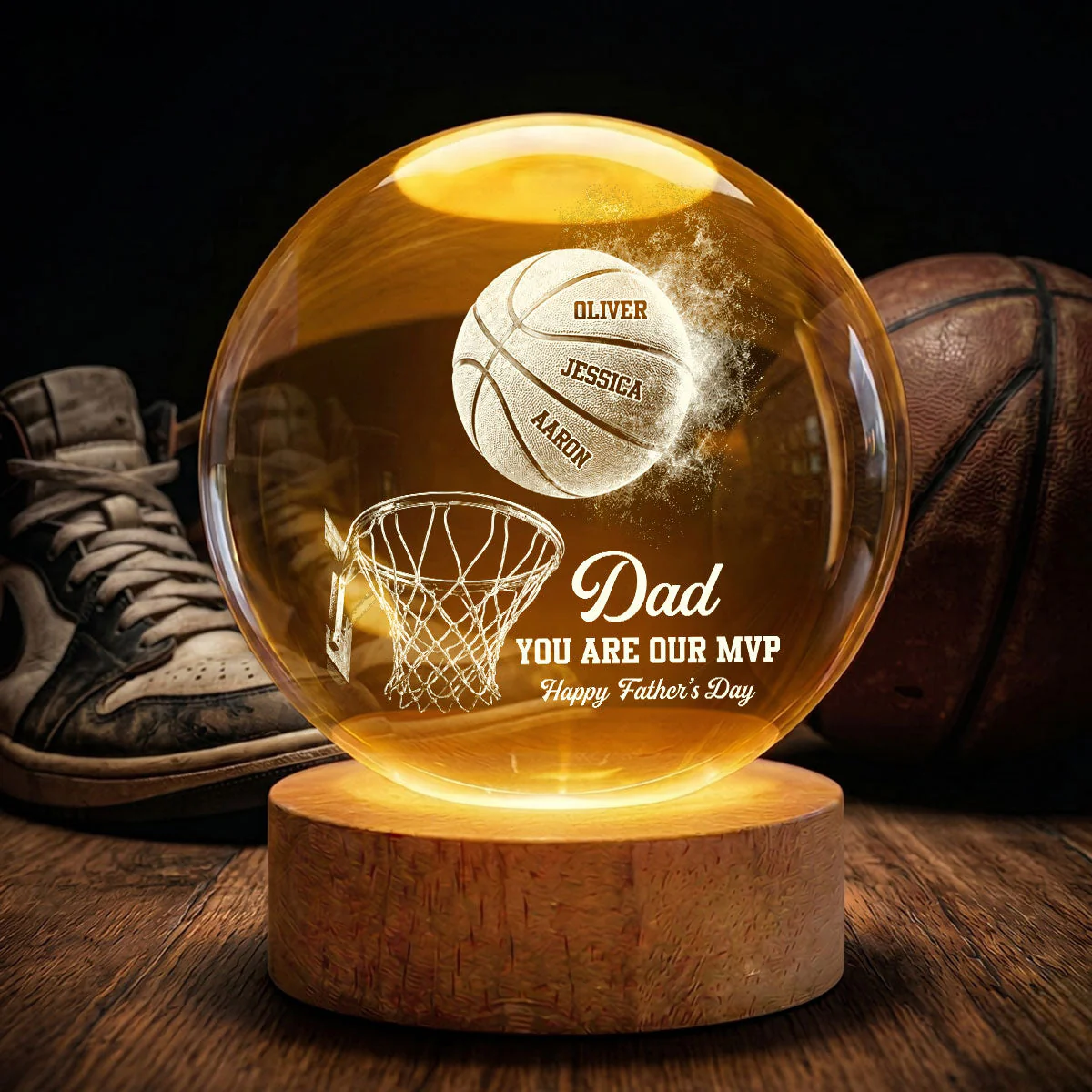 Basketball Dad Legend You Are Our MVP - Personalized Crystal Globe Lamp - Gift For Dad, Basketball Fans