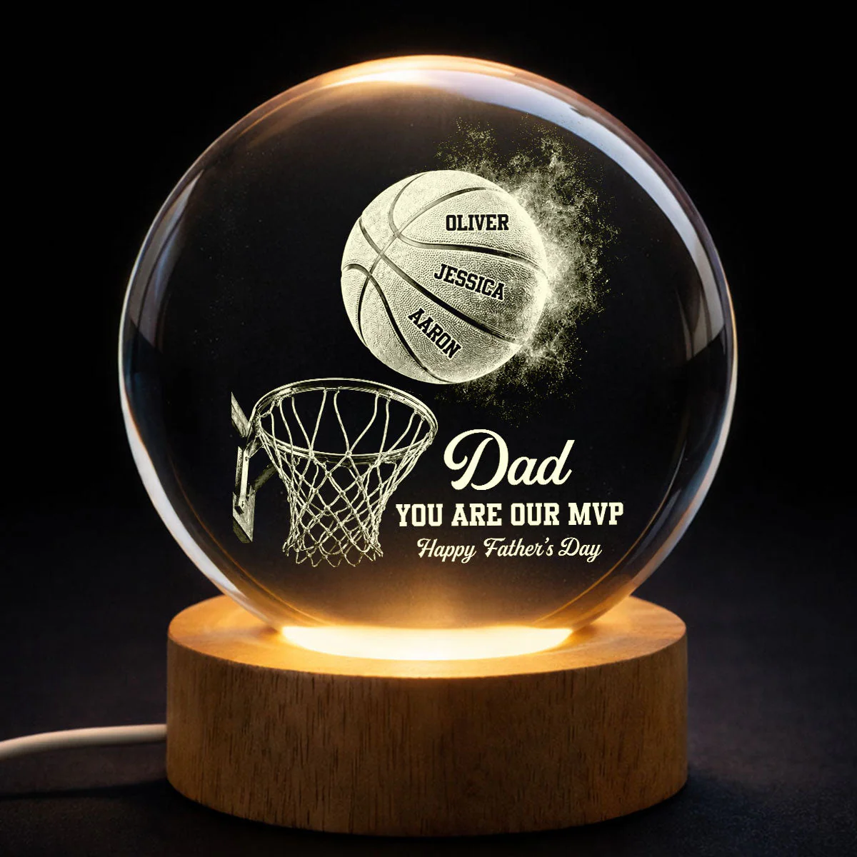 Basketball Dad Legend You Are Our MVP - Personalized Crystal Globe Lamp - Gift For Dad, Basketball Fans - Image 2
