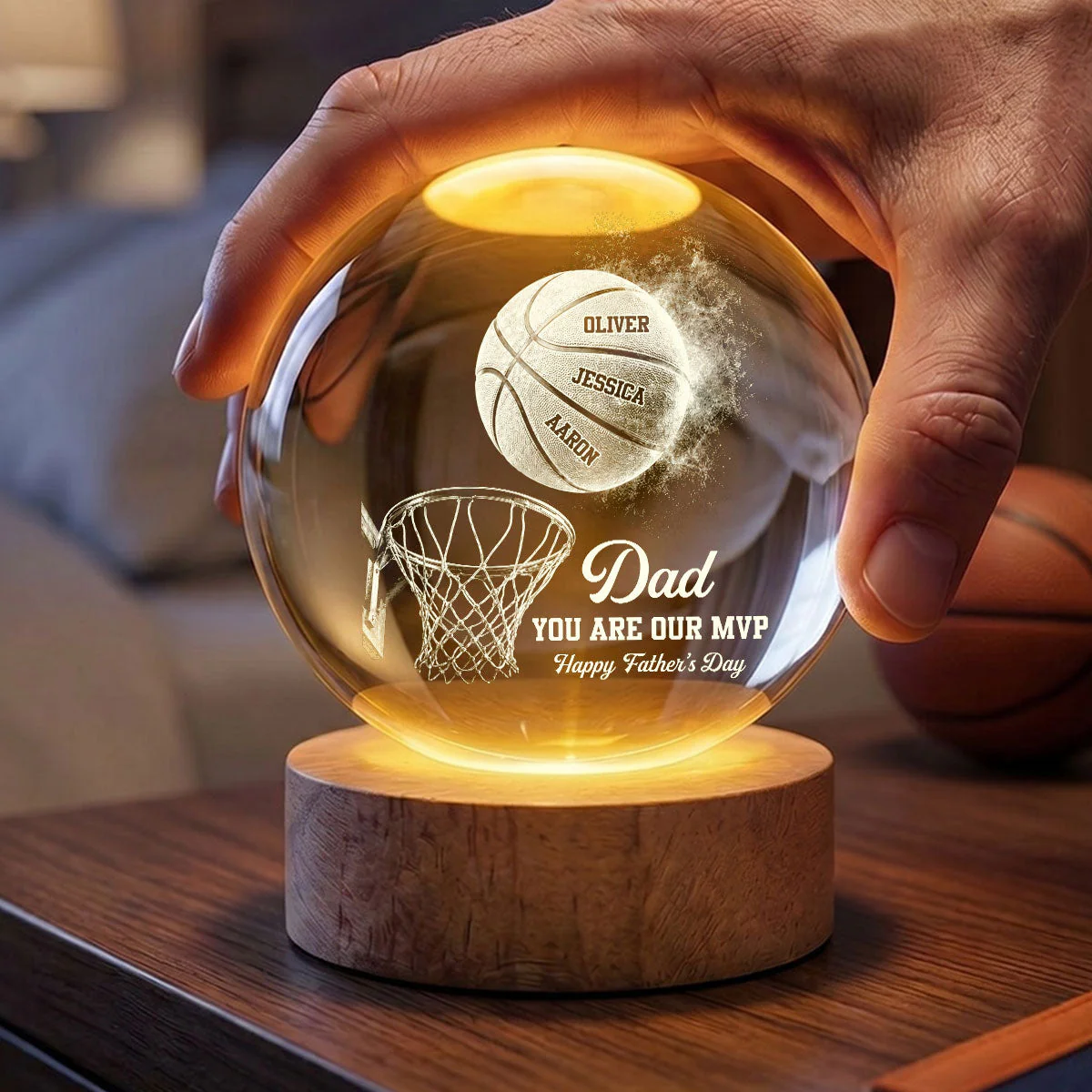 Basketball Dad Legend You Are Our MVP - Personalized Crystal Globe Lamp - Gift For Dad, Basketball Fans - Image 3