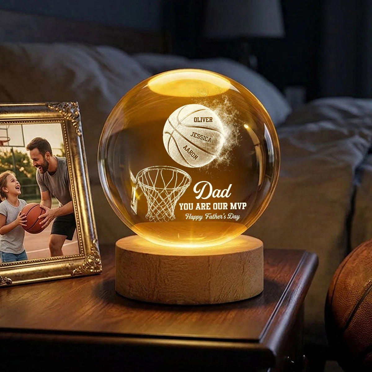 Basketball Dad Legend You Are Our MVP - Personalized Crystal Globe Lamp - Gift For Dad, Basketball Fans - Image 4