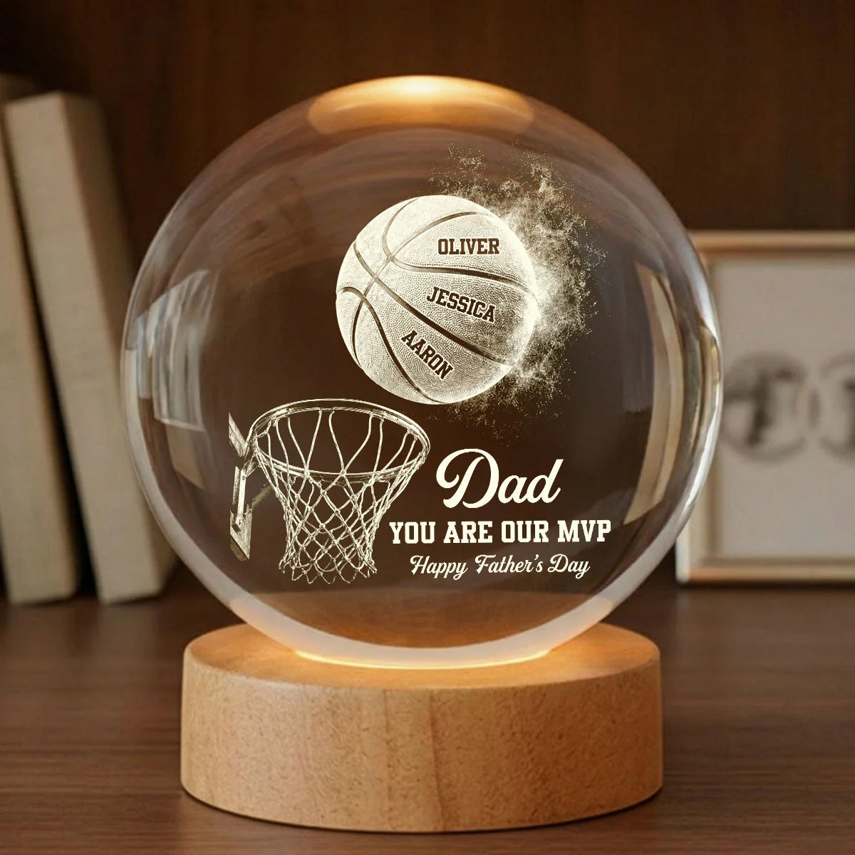 Basketball Dad Legend You Are Our MVP - Personalized Crystal Globe Lamp - Gift For Dad, Basketball Fans - Image 5