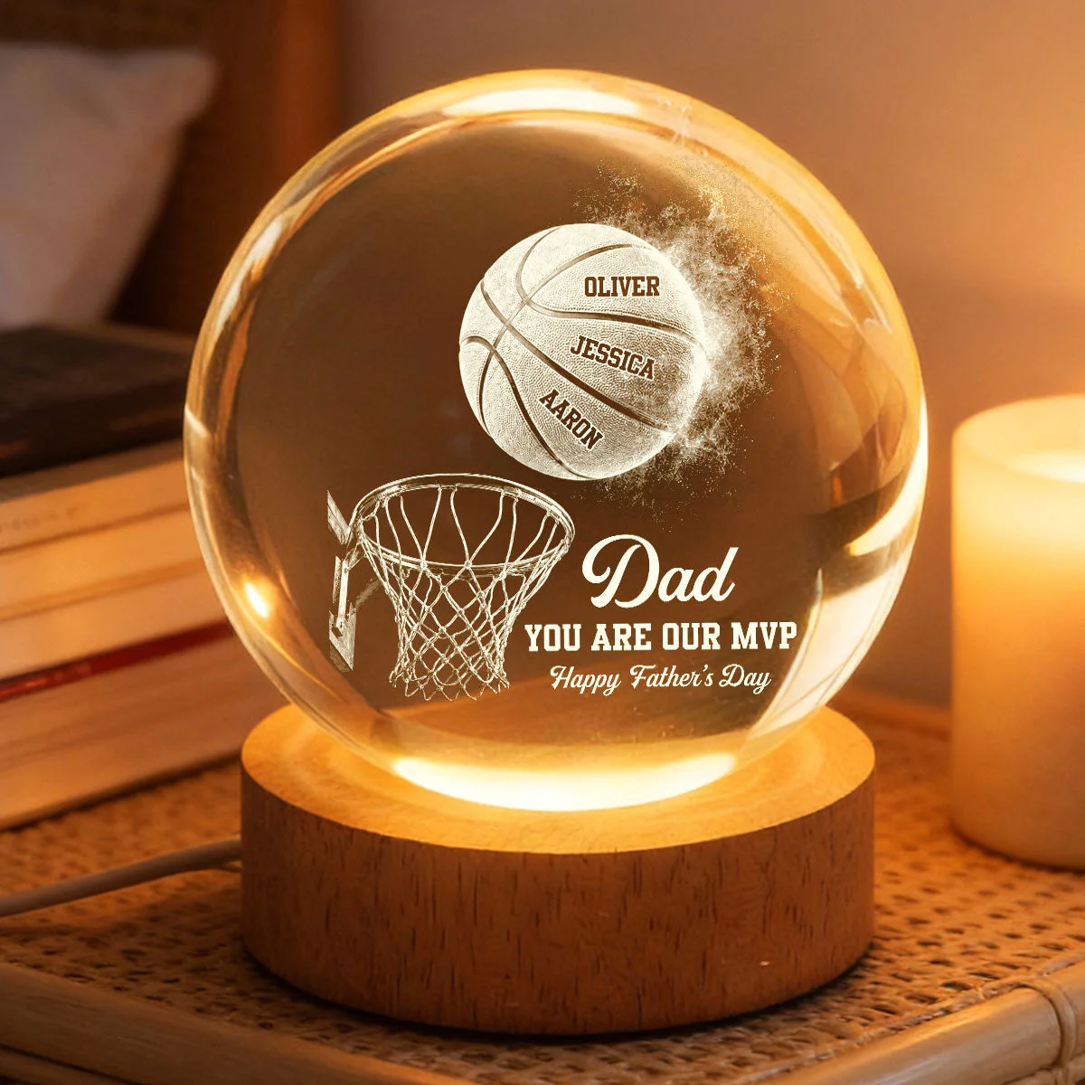 Basketball Dad Legend You Are Our MVP - Personalized Crystal Globe Lamp - Gift For Dad, Basketball Fans - Image 6