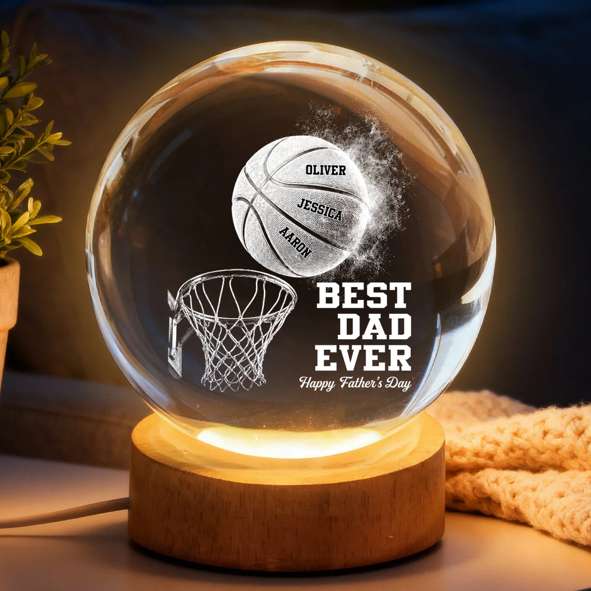 Basketball Dad Legend You Are Our MVP - Personalized Crystal Globe Lamp - Gift For Dad, Basketball Fans - Image 7