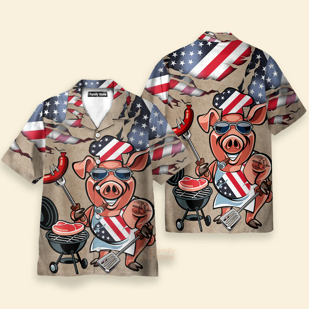 BBQ Pig Cooker Chest Pocket Short Sleeve Casual Shirt Hawaiian Shirt - Image 3