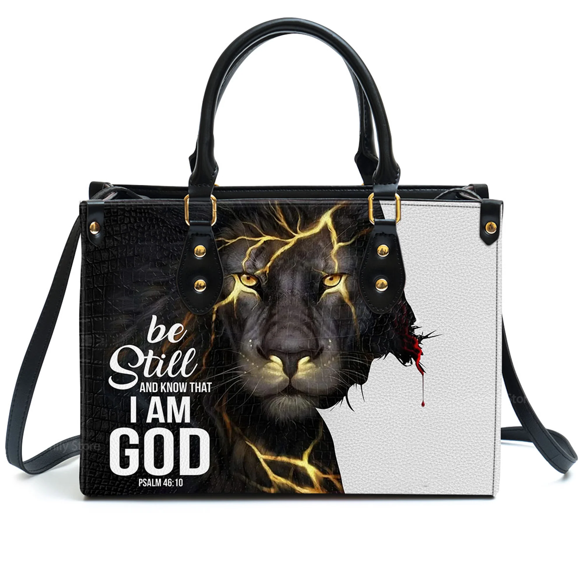 Be Still And Know That I Am God - Personalized Lion Leather Handbag - AT4080707 - Image 2