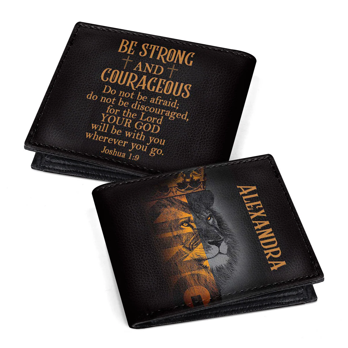 Be Strong and Courageous Joshua 1:9 Bible Verse - Personalized Folded Wallet For Men