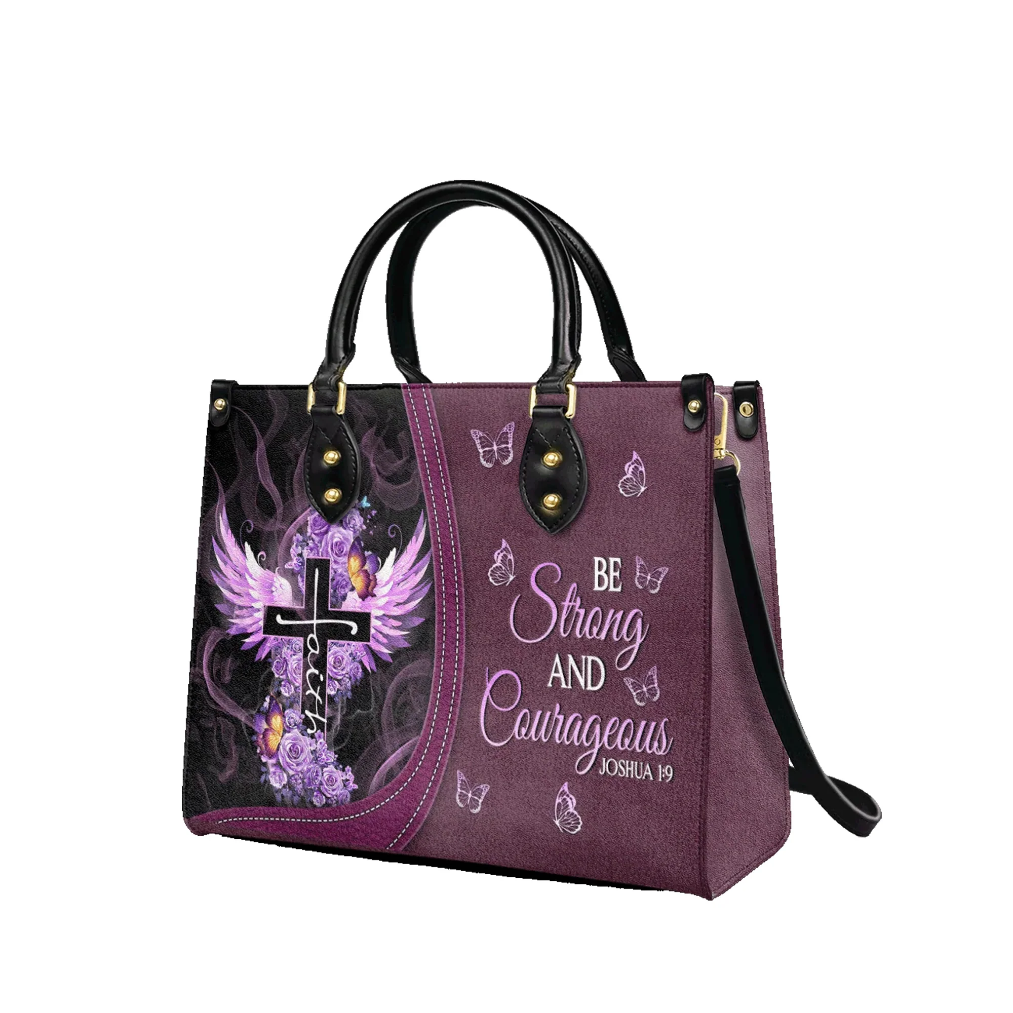 Be Strong and Courageous Joshua 1:9 Scripture Purse - Christian Leather Handbag - Image 2