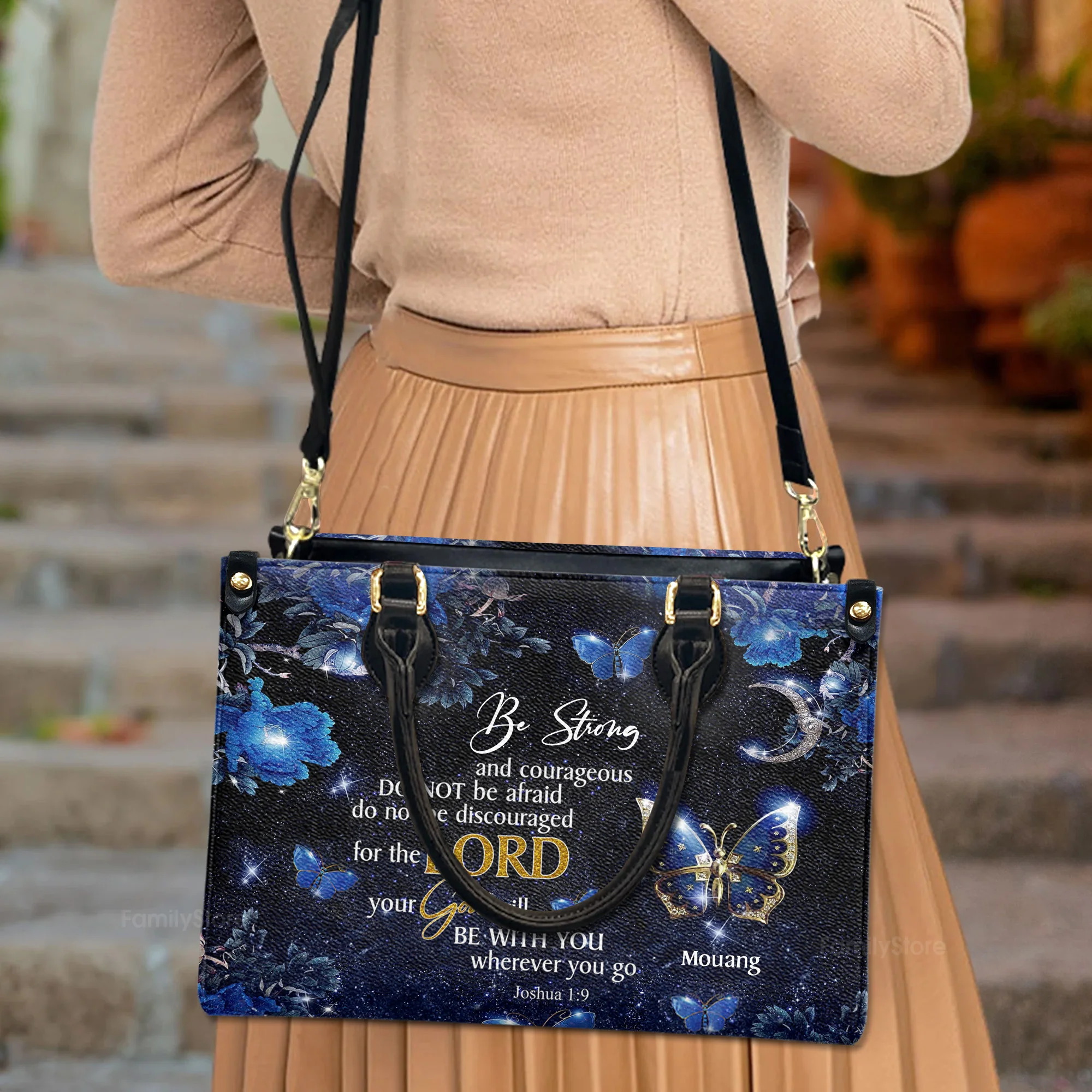 Be Strong And Courageous - Thoughtful Gift For Christians - Personalized Leather Bag Free Wallet Deal AT4080715 - Image 2
