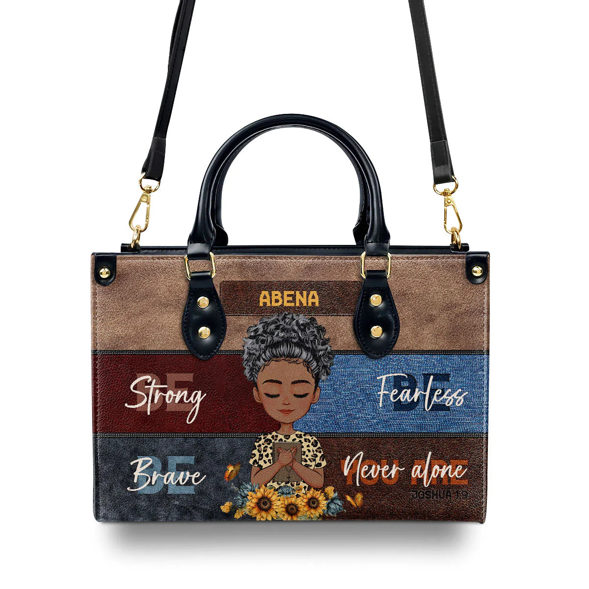 Be Strong Fearless Brave Never Alone - Personalized Leather Handbag - Christian Gift For Her | CLGOD05. God Girl HD95 - Image 3