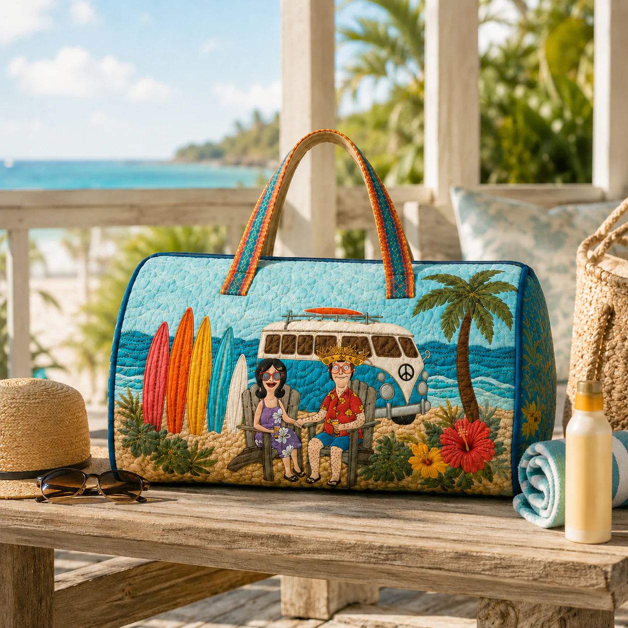 Beach Duffle Bag Tropical Couple Travel - Quilted Duffle Bag - Gift For Couple, Camping Lovers - Image 2