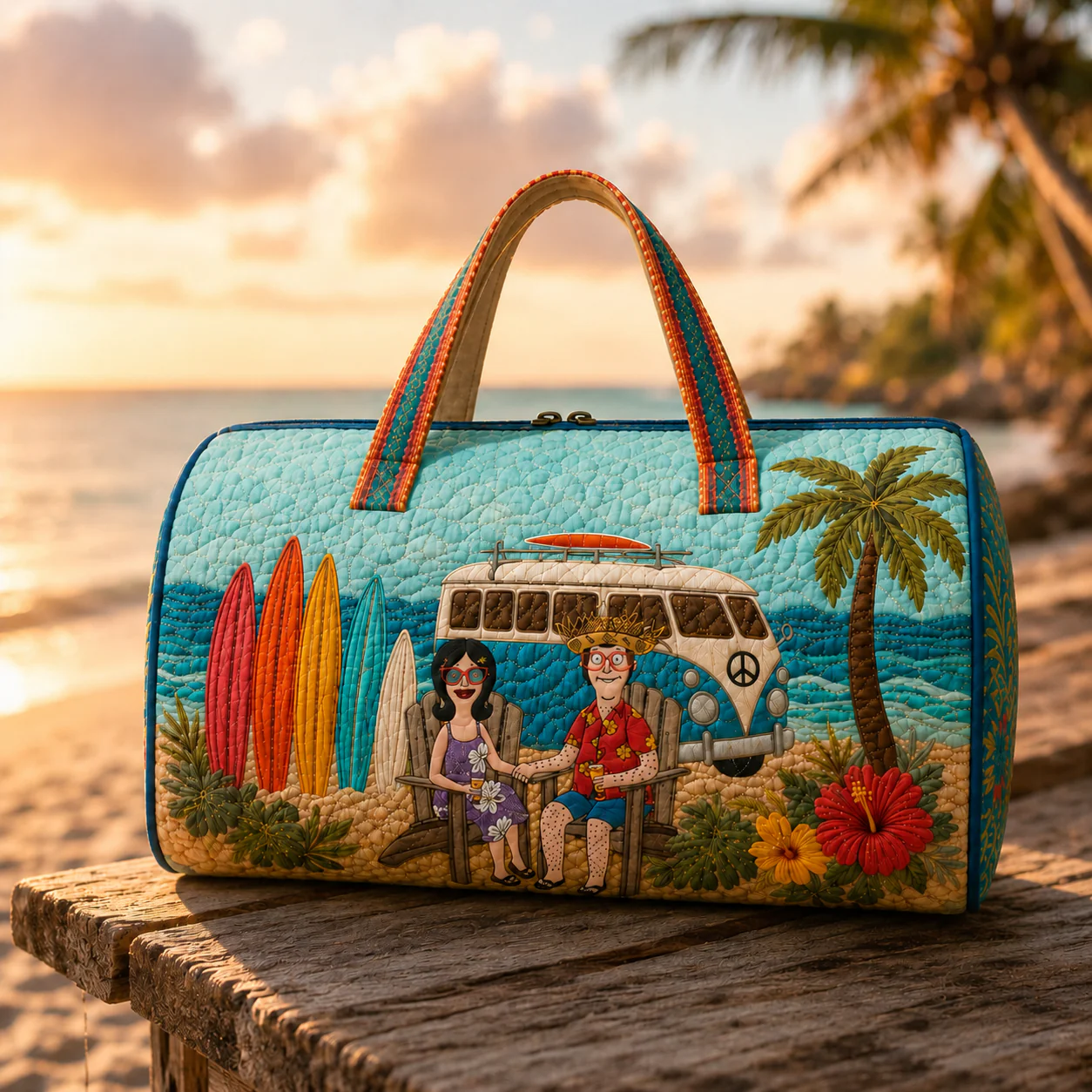 Beach Duffle Bag Tropical Couple Travel - Quilted Duffle Bag - Gift For Couple, Camping Lovers - Image 4