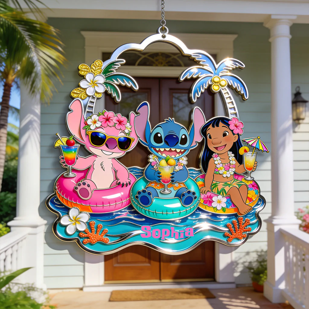 Beach Vacation With Cute Aliens - Personalized Custom Shaped Metal Sign - Vacation Gift For Movie Fans - Sti