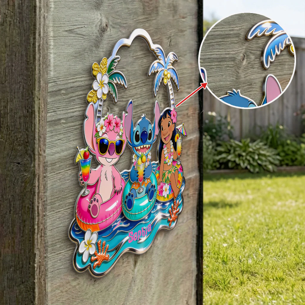 Beach Vacation With Cute Aliens - Personalized Custom Shaped Metal Sign - Vacation Gift For Movie Fans - Sti - Image 3