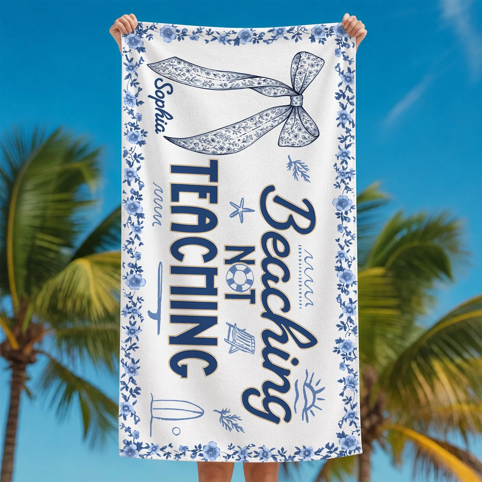Beaching Not Teaching Floral Bow - Personalized Beach Towel - Gift For Teacher - Image 9