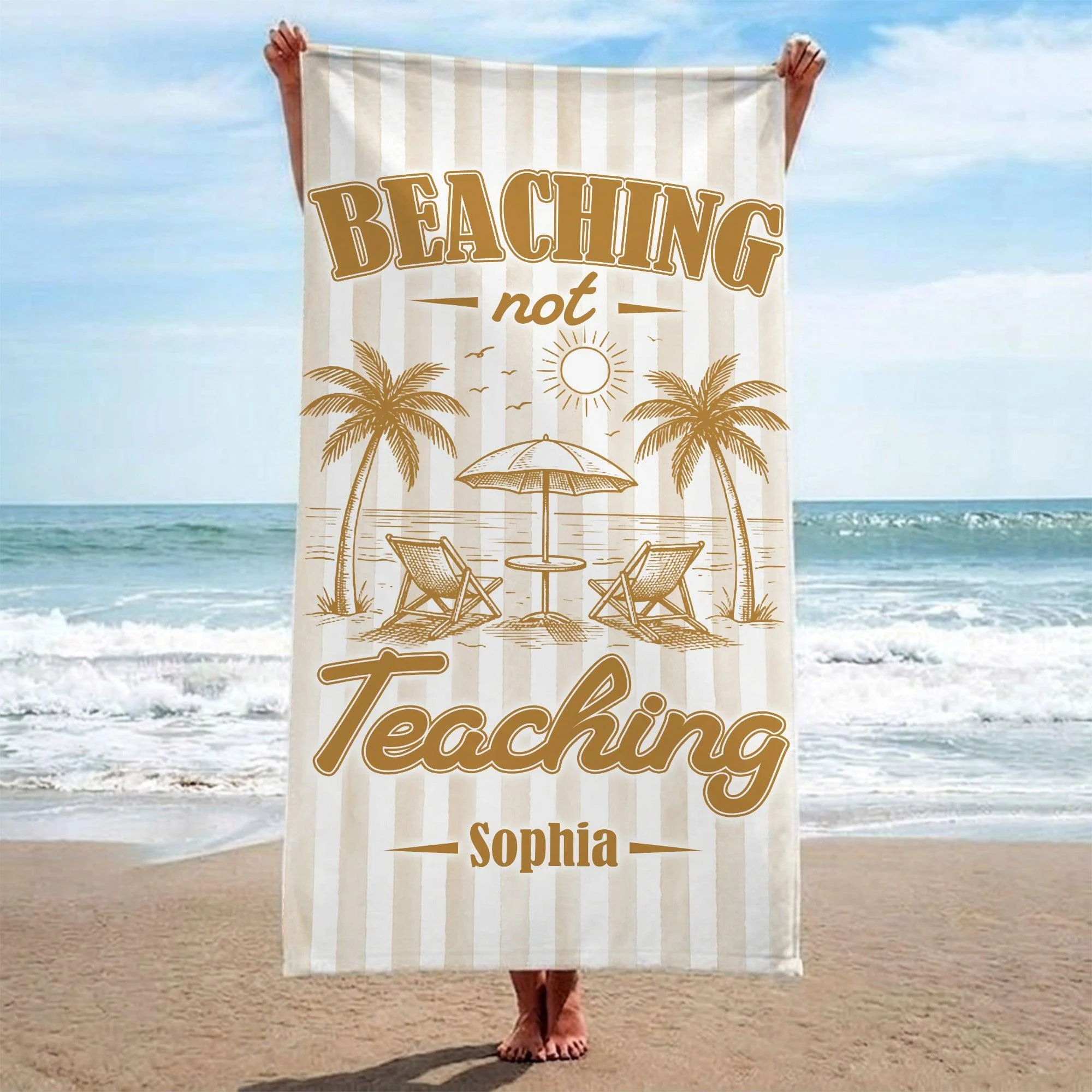 Beaching Not Teaching Striped - Personalized Beach Towel - Gift For Teacher - Image 10