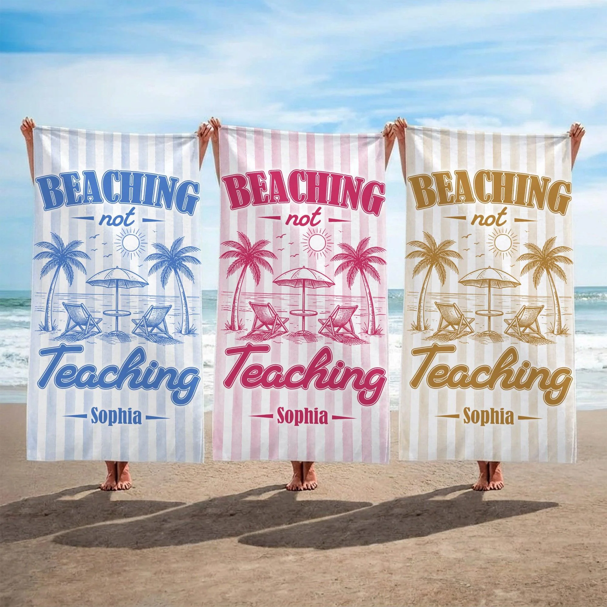 Beaching Not Teaching Striped - Personalized Beach Towel - Gift For Teacher - Image 2