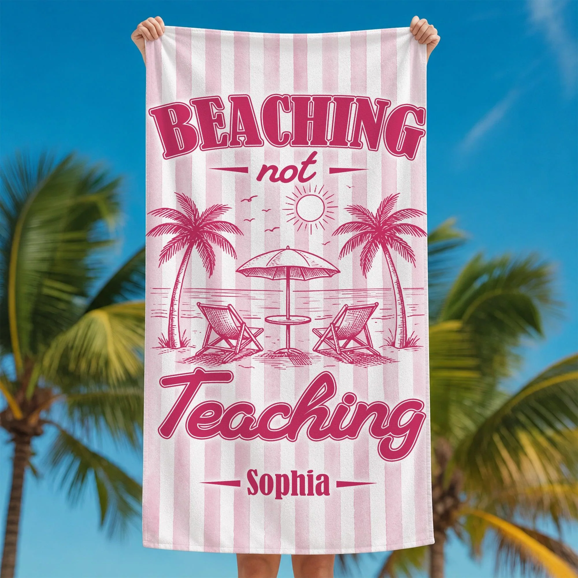 Beaching Not Teaching Striped - Personalized Beach Towel - Gift For Teacher - Image 9