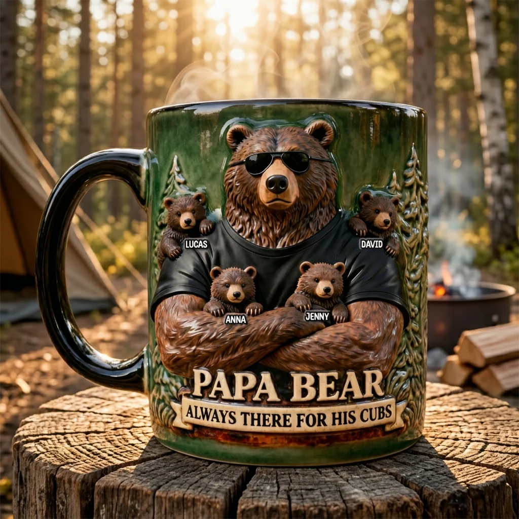 Papa Bear Always There For His Cubs Bear With Sunglasses - Personalized Coffee Mug - Gift For Dad