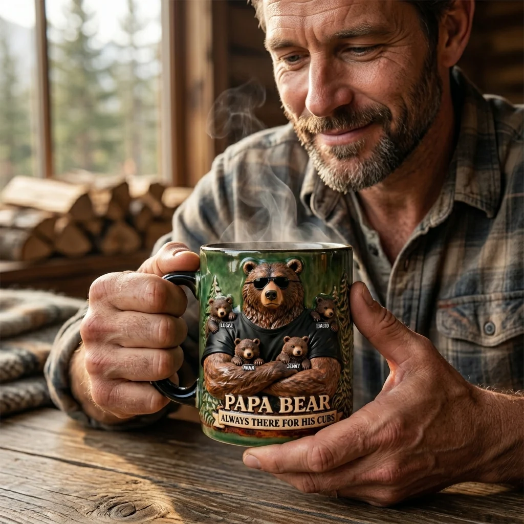 Papa Bear Always There For His Cubs Bear With Sunglasses - Personalized Coffee Mug - Gift For Dad - Image 2