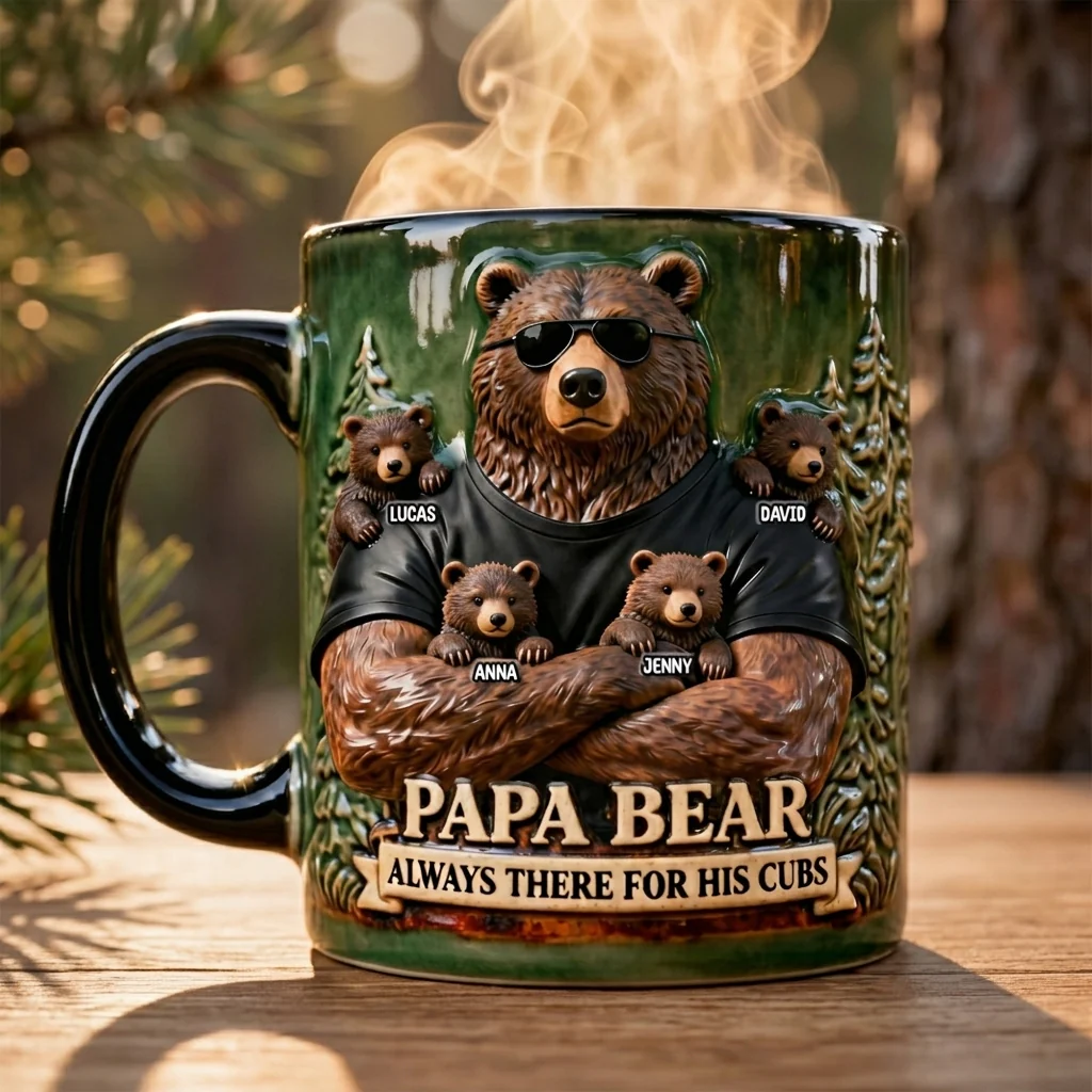 Papa Bear Always There For His Cubs Bear With Sunglasses - Personalized Coffee Mug - Gift For Dad - Image 3
