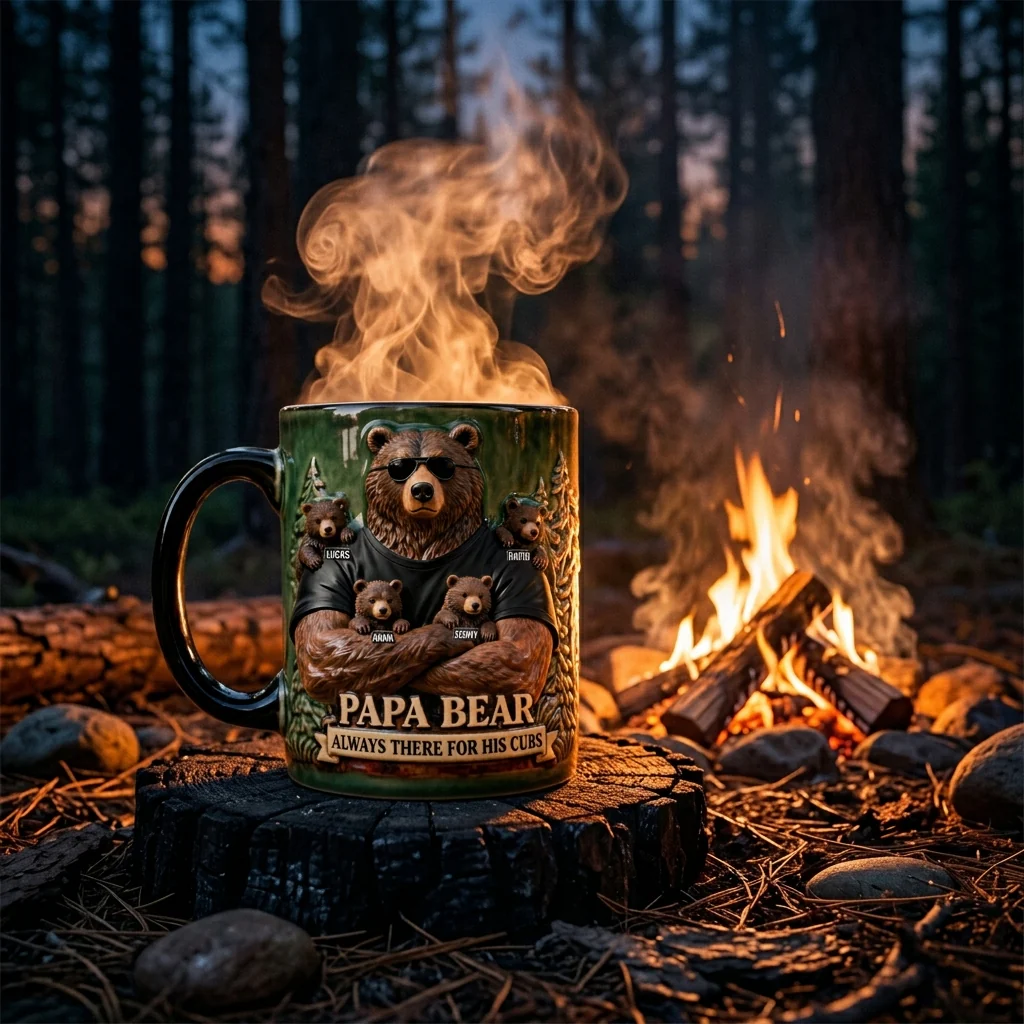 Papa Bear Always There For His Cubs Bear With Sunglasses - Personalized Coffee Mug - Gift For Dad - Image 4