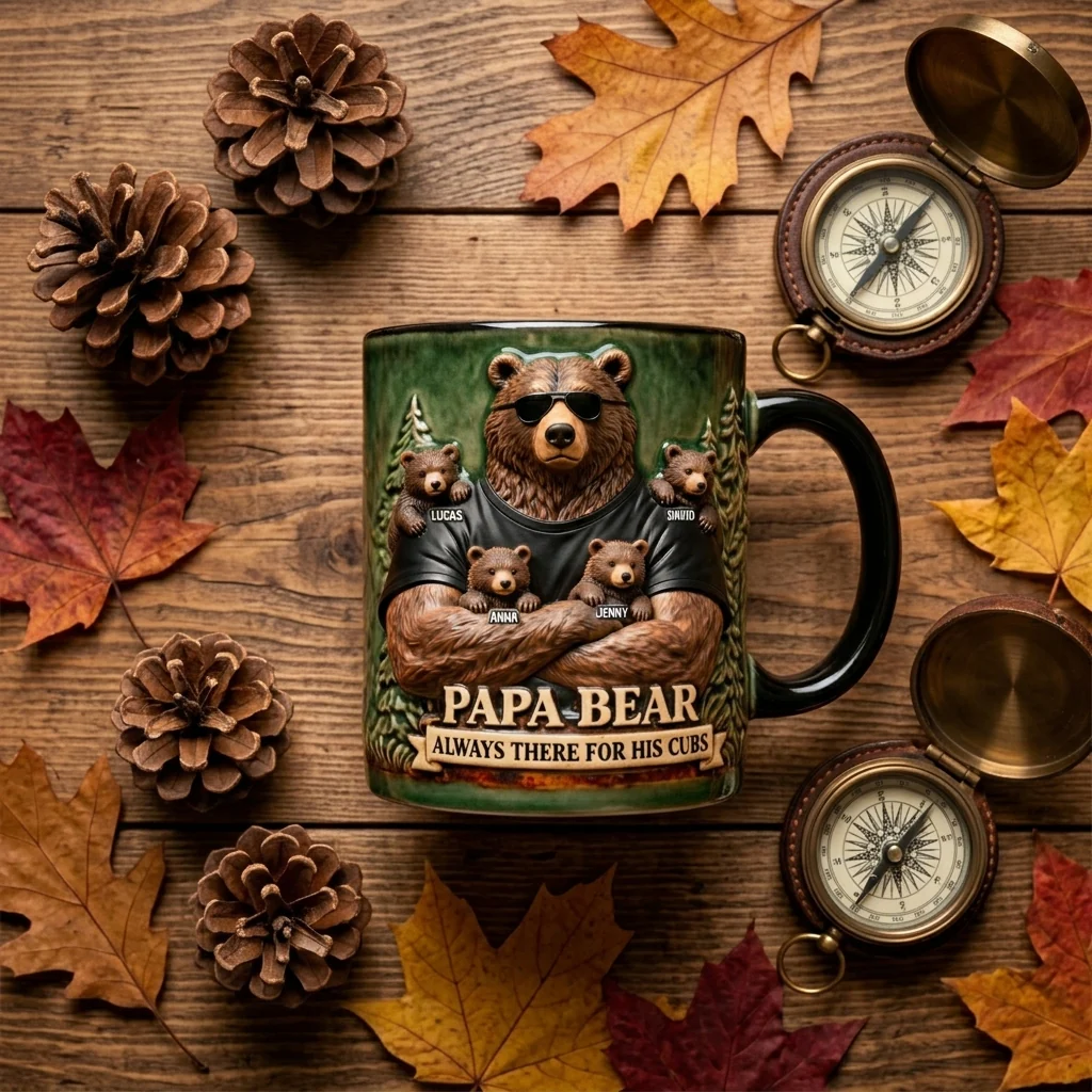 Papa Bear Always There For His Cubs Bear With Sunglasses - Personalized Coffee Mug - Gift For Dad - Image 5