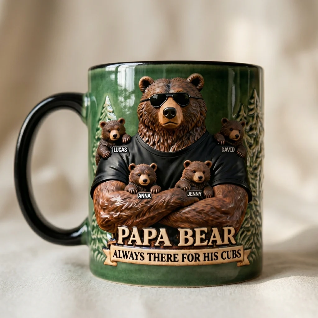Papa Bear Always There For His Cubs Bear With Sunglasses - Personalized Coffee Mug - Gift For Dad - Image 6