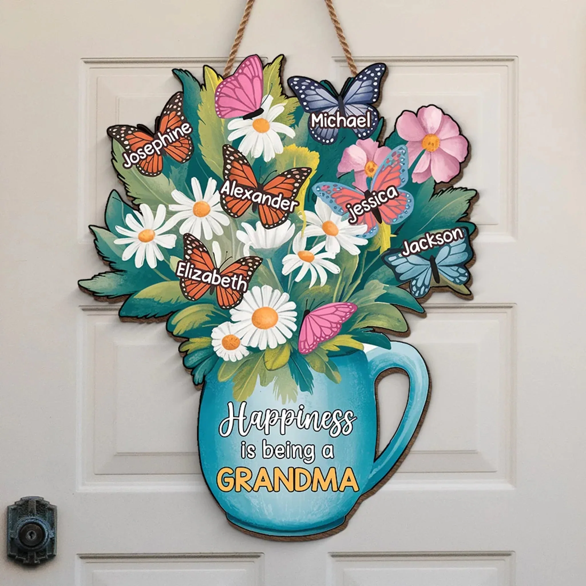 Because Grandkids Make Life So Much Sweeter - Personalized Custom Shaped Wood Sign - Gift For Mom, Grandma, Mothers Day NA94