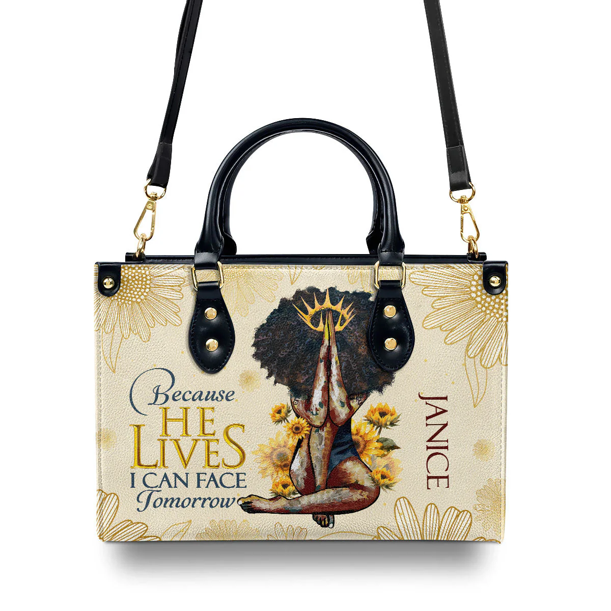 Because He Lives I Can Face Tomorrow - Personalized Leather Handbag - Inspirational Gift for Her HD95 - Image 5