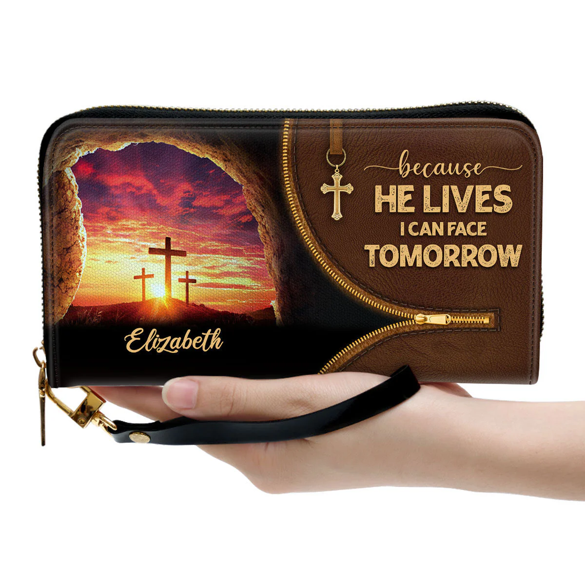 Because He Lives, I Can Face Tomorrow - Scripture Gifts For Women Of God - Personalized Leather Bag Free Wallet Deal AT4080710 - Image 5