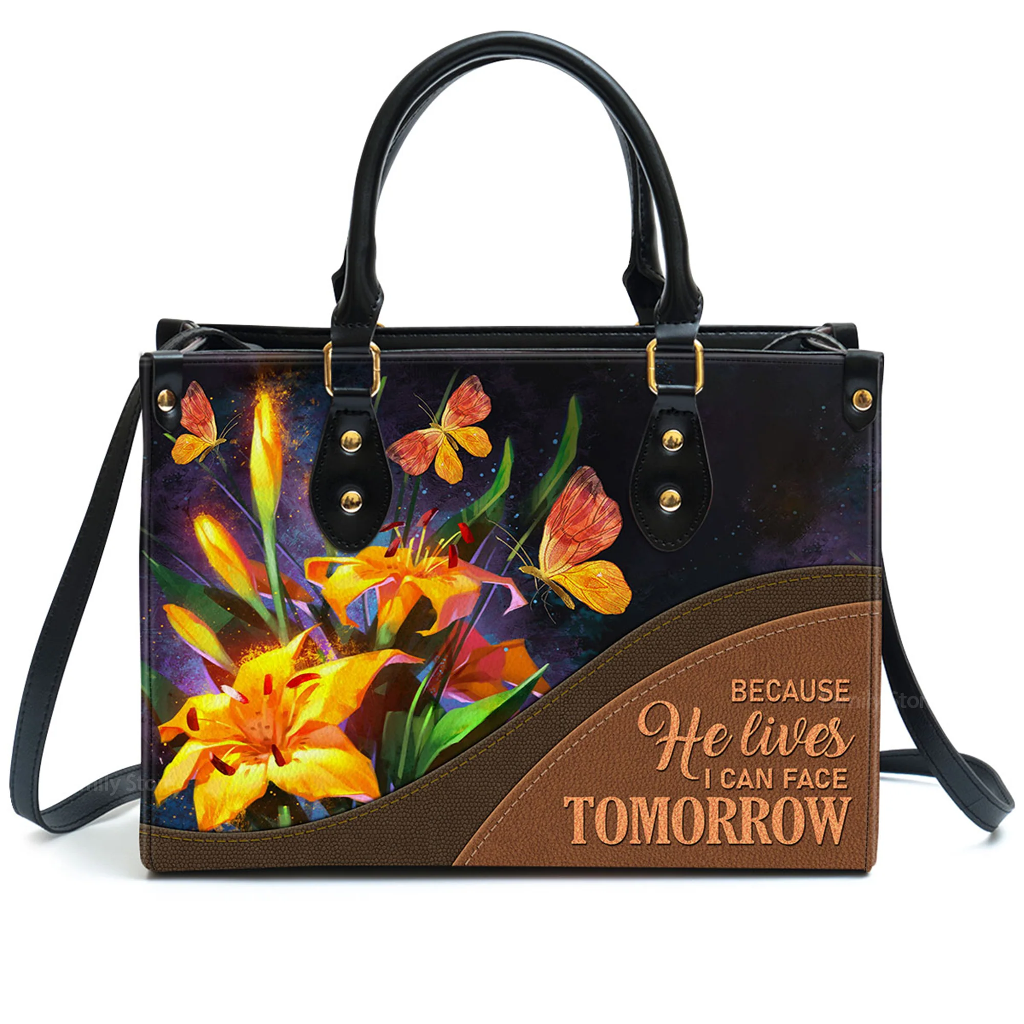 Because He Lives, I Can Face Tomorrow - Thoughtful Gift For Christians - Personalized Leather Handbag With Handle - AT4080725 - Image 2