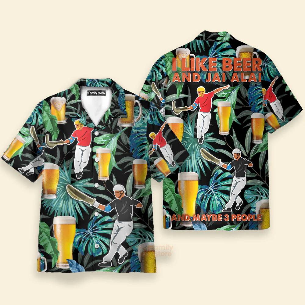 Beer And Jai Alai Tropical Pattern - Hawaiian Shirt - Image 3