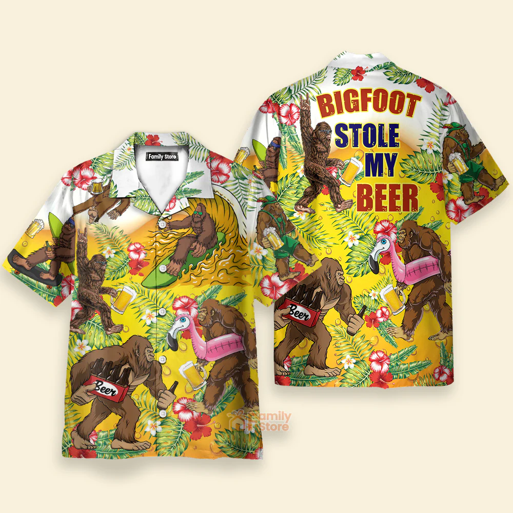 Funny Bigfoot Stole My Beer Lover Beer Tropical Style - Hawaiian Shirt - Image 2